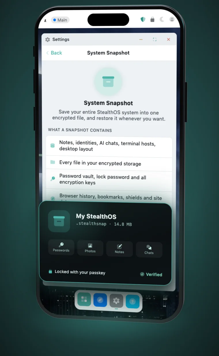 Creating an encrypted snapshot of the StealthOS system