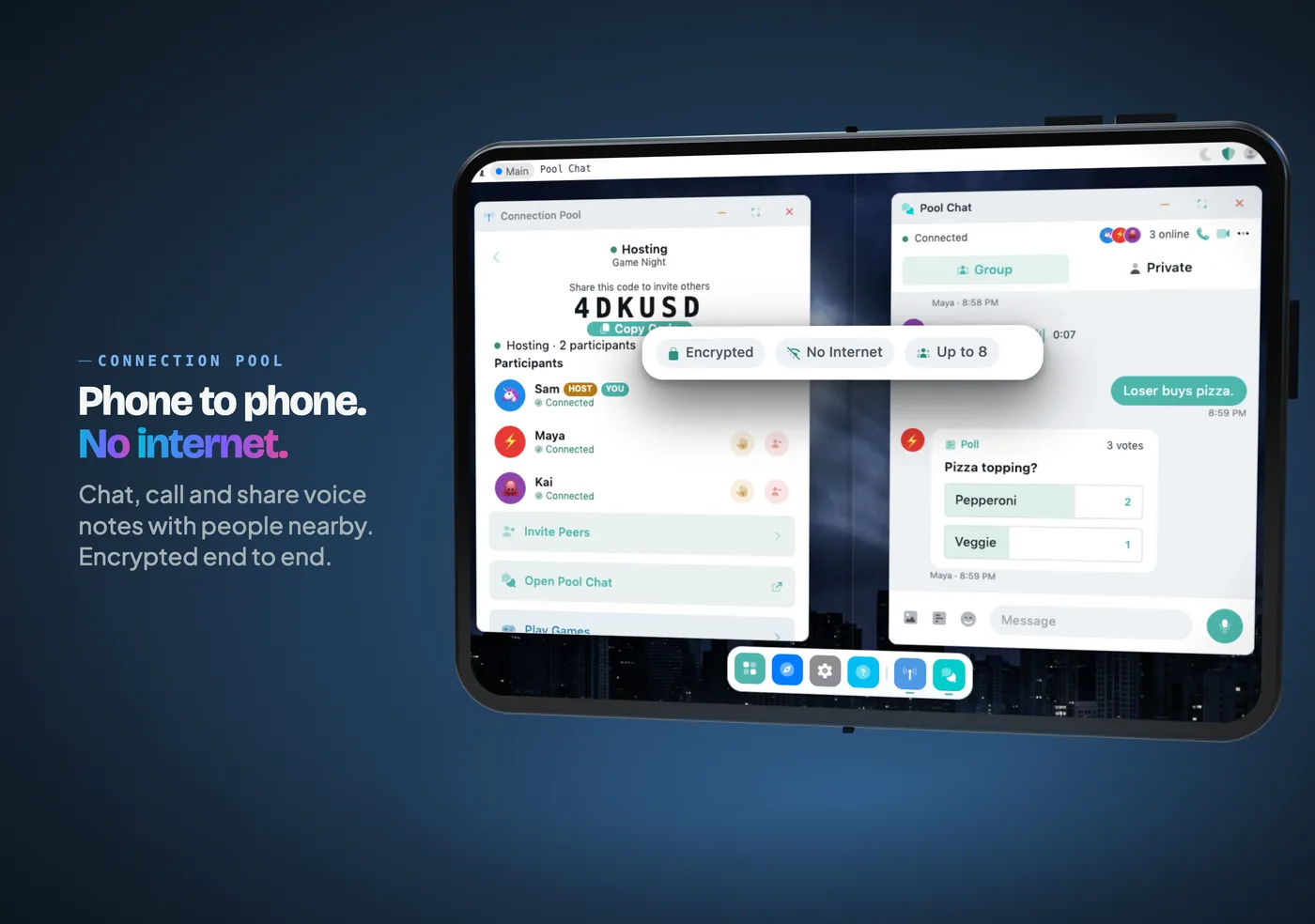 Connection Pool chat across both halves of an open foldable iPhone